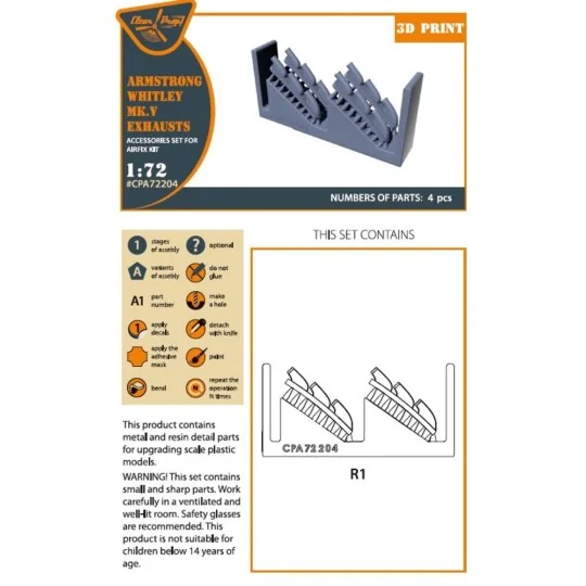 Armstrong Whitley Mk.V exhausts for Airfix kits, 1/72 - Clear Prop ...