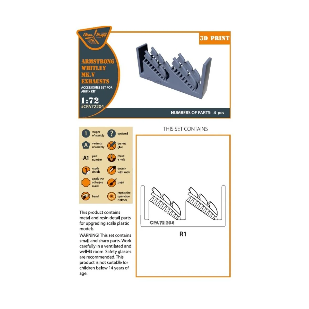 Armstrong Whitley Mk.V exhausts for Airfix kits, 1/72 - Clear Prop ...