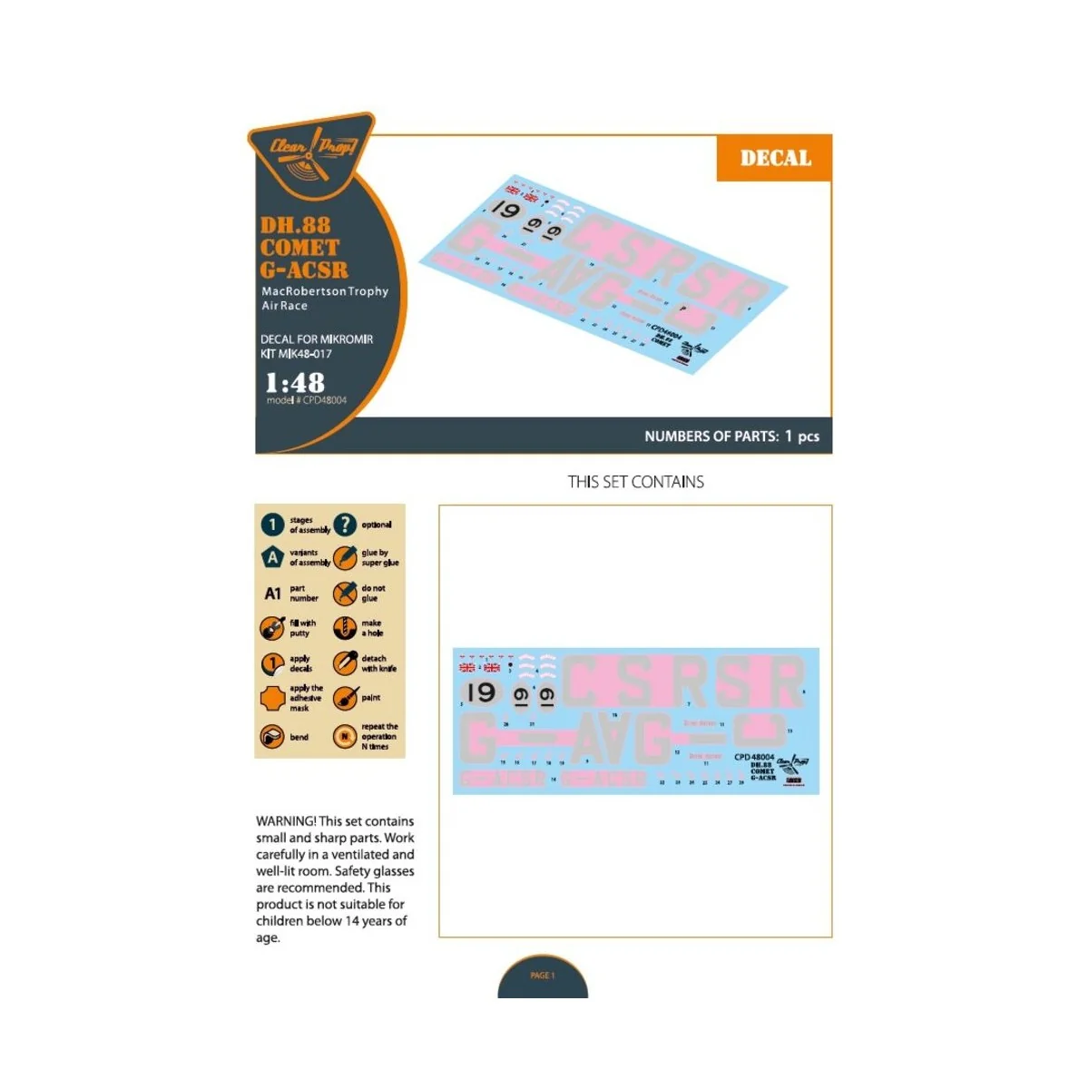 DH.88 Comet G-ACSR MacRobertson Trophy Air Race Decal for Mikromir ... DH.88 Comet G-ACSR MacRobertson Trophy Air Race Decal for Mikromir ...
