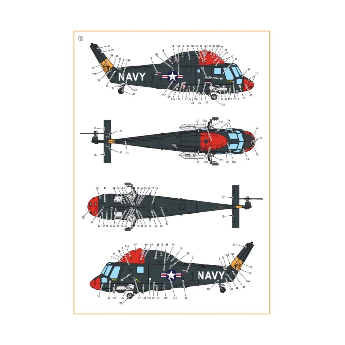 UH-2/SH-2 Seasprite (early version) technical stencils, 1/72 - Clea...