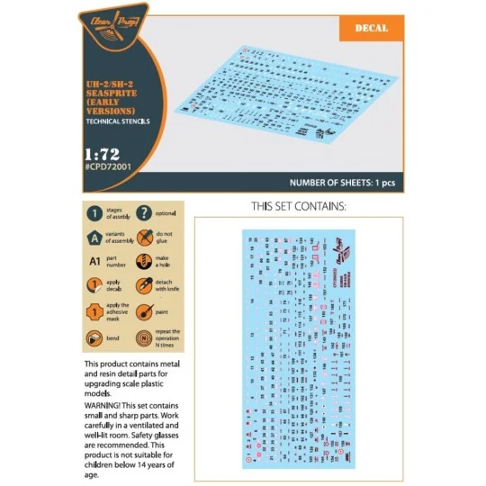 UH-2/SH-2 Seasprite (early version) technical stencils, 1/72 - Clea...