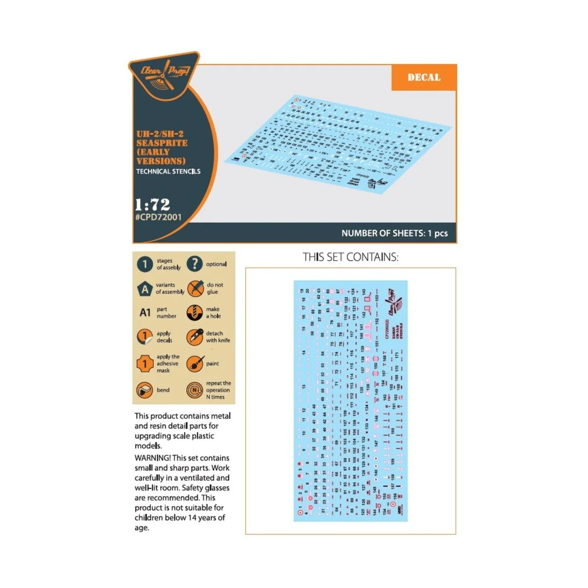 UH-2/SH-2 Seasprite (early version) technical stencils, 1/72 - Clea...