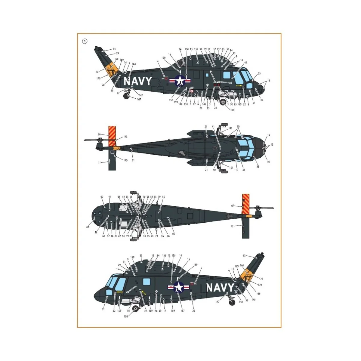 UH-2/SH-2 Seasprite (early version) technical stencils, 1/72 - Clea...