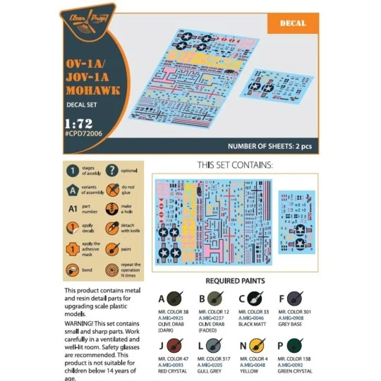 OV-1 A/JOV-1A Mohawk decal set, 1/72 - Clear Prop Accessories CPD72006