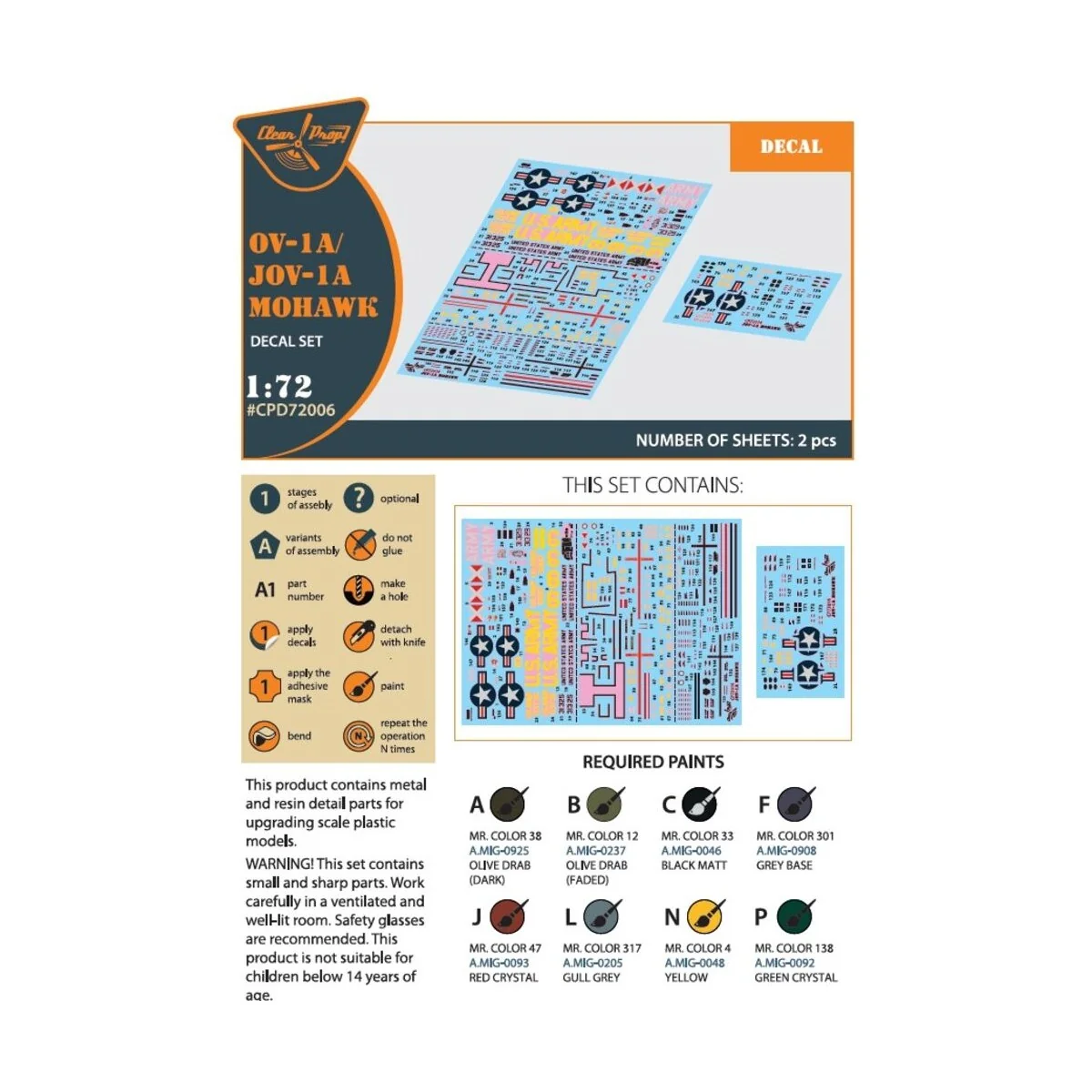 OV-1 A/JOV-1A Mohawk decal set, 1/72 - Clear Prop Accessories CPD72006