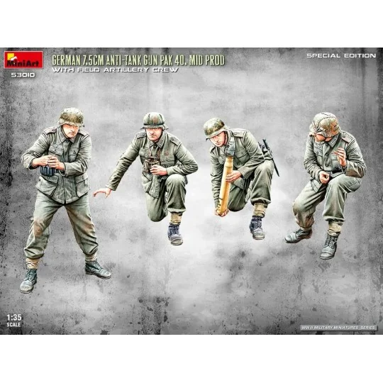 German 7.5cm Anti-Tank Gun PaK 40. Mid Prod w/ Artillery Crew. Spec...