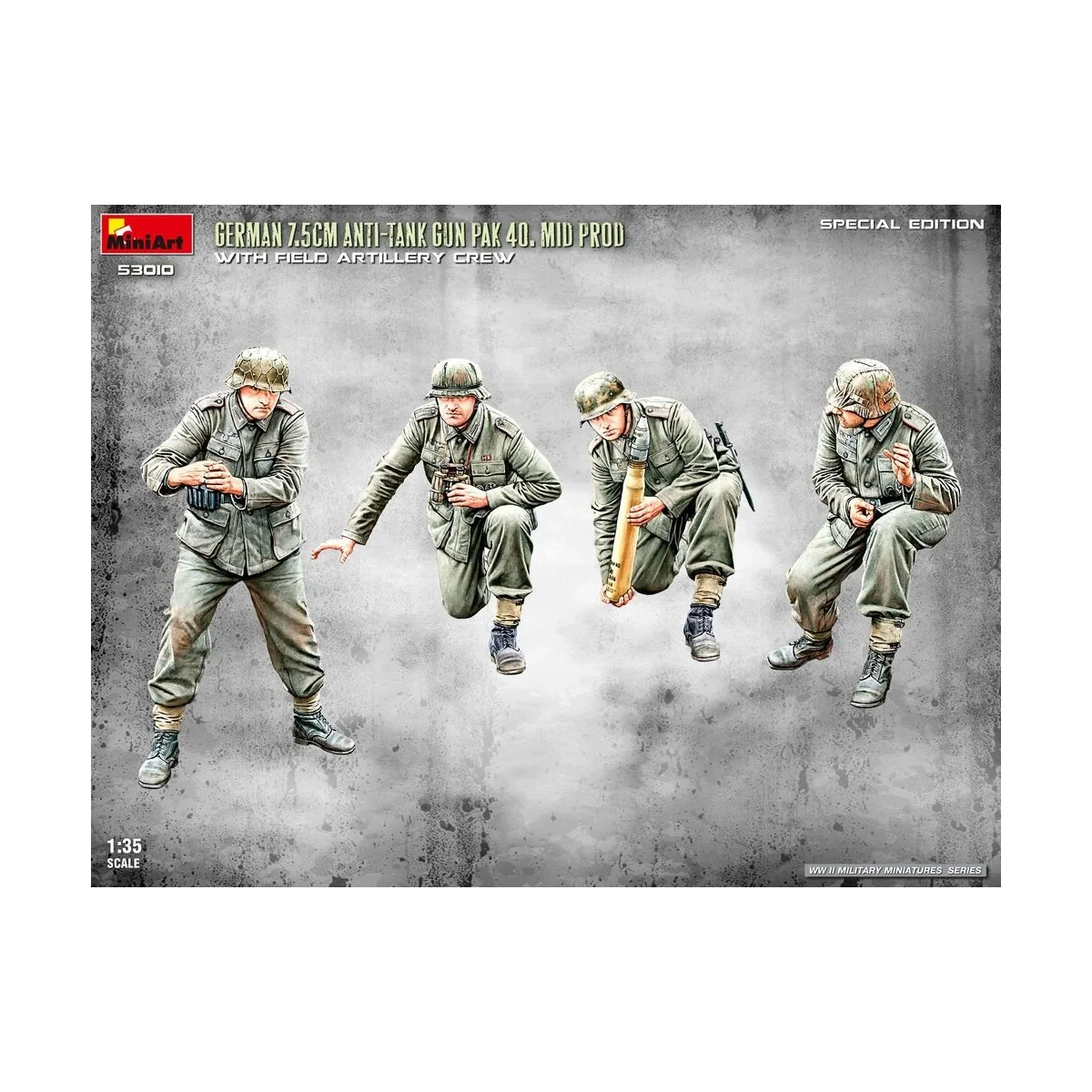 German 7.5cm Anti-Tank Gun PaK 40. Mid Prod w/ Artillery Crew. Spec...