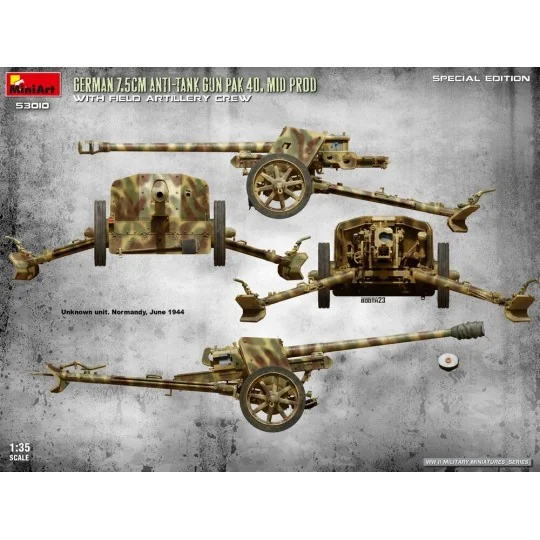 German 7.5cm Anti-Tank Gun PaK 40. Mid Prod w/ Artillery Crew. Spec...