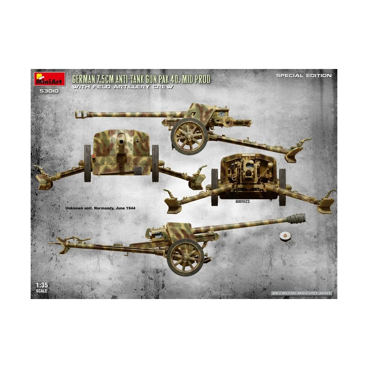 German 7.5cm Anti-Tank Gun PaK 40. Mid Prod w/ Artillery Crew. Spec...