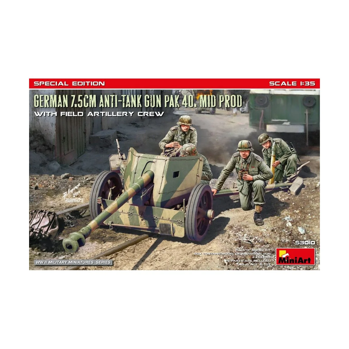 German 7.5cm Anti-Tank Gun PaK 40. Mid Prod w/ Artillery Crew. Spec...