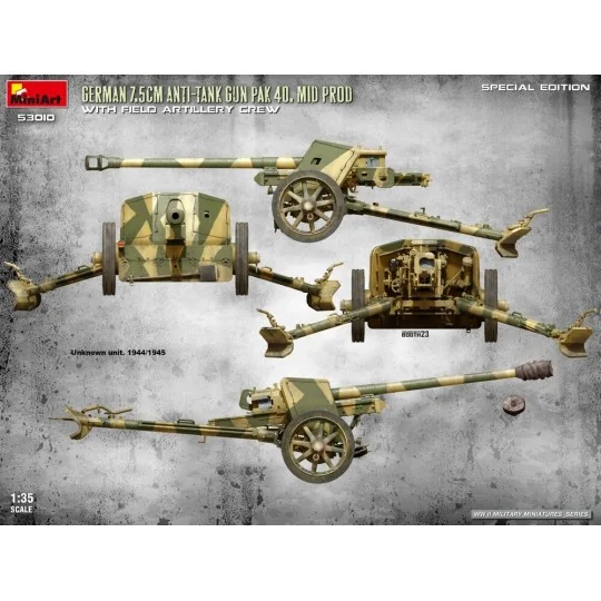 German 7.5cm Anti-Tank Gun PaK 40. Mid Prod w/ Artillery Crew. Spec...