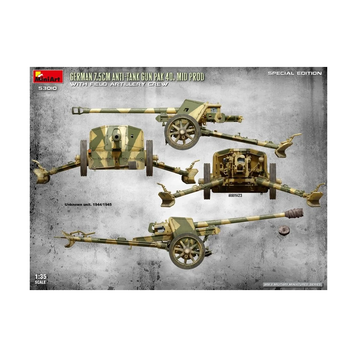 German 7.5cm Anti-Tank Gun PaK 40. Mid Prod w/ Artillery Crew. Spec...