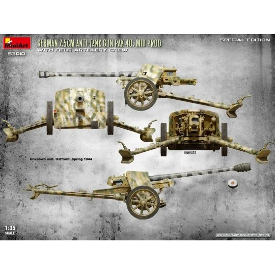 German 7.5cm Anti-Tank Gun PaK 40. Mid Prod w/ Artillery Crew. Spec...