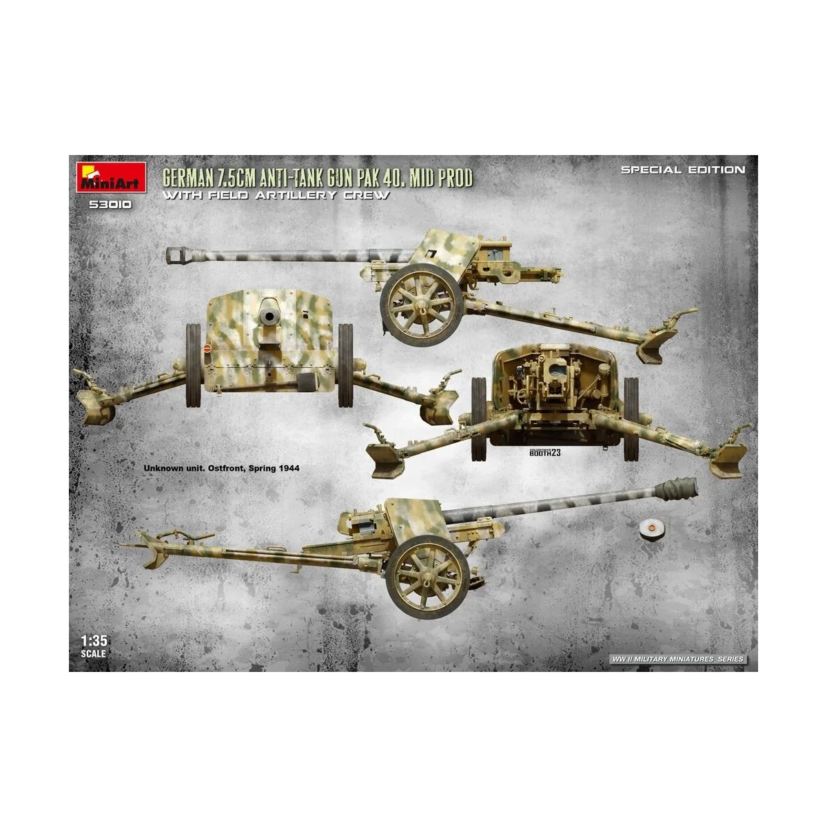 German 7.5cm Anti-Tank Gun PaK 40. Mid Prod w/ Artillery Crew. Spec...