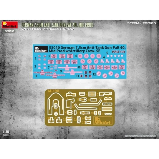 German 7.5cm Anti-Tank Gun PaK 40. Mid Prod w/ Artillery Crew. Spec...