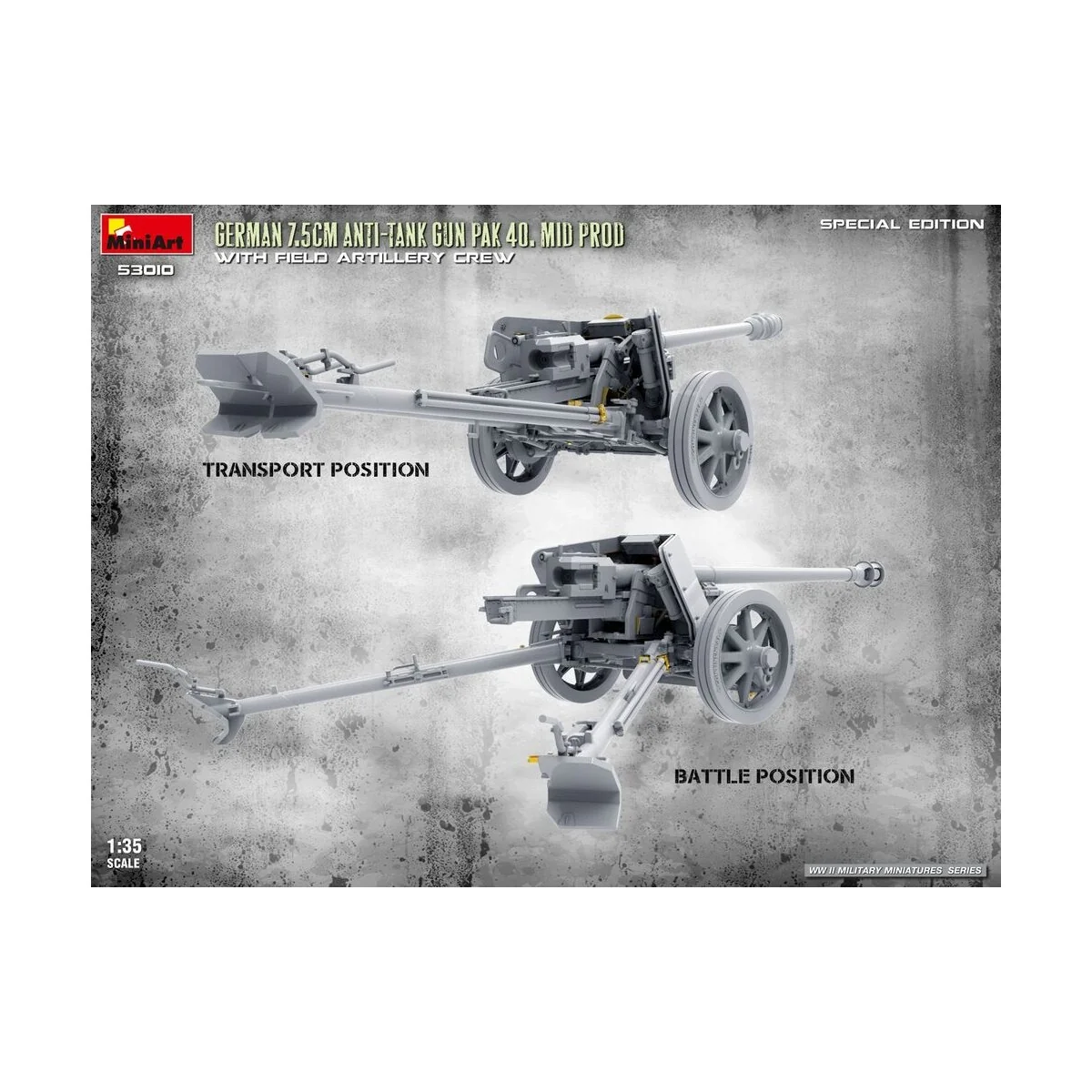 German 7.5cm Anti-Tank Gun PaK 40. Mid Prod w/ Artillery Crew. Spec...