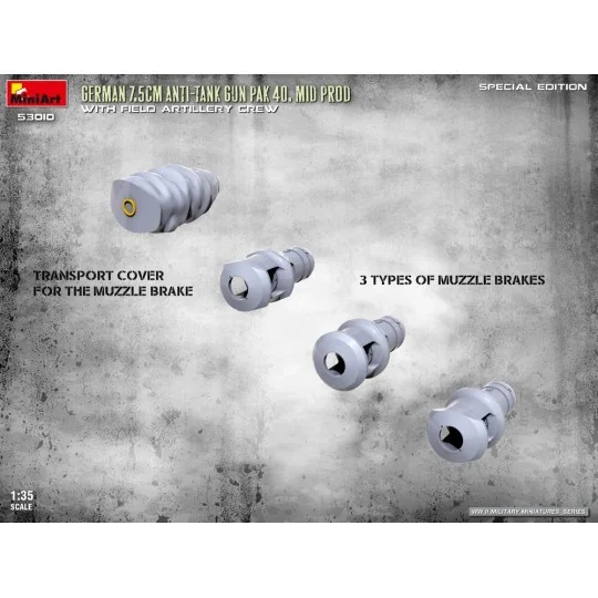 German 7.5cm Anti-Tank Gun PaK 40. Mid Prod w/ Artillery Crew. Spec...