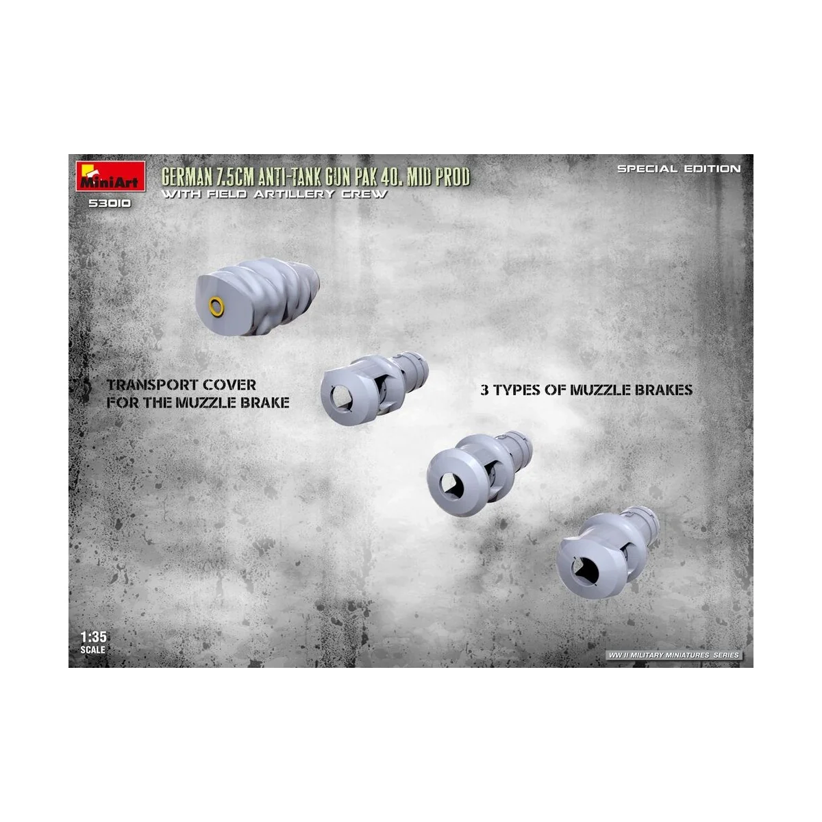 German 7.5cm Anti-Tank Gun PaK 40. Mid Prod w/ Artillery Crew. Spec...