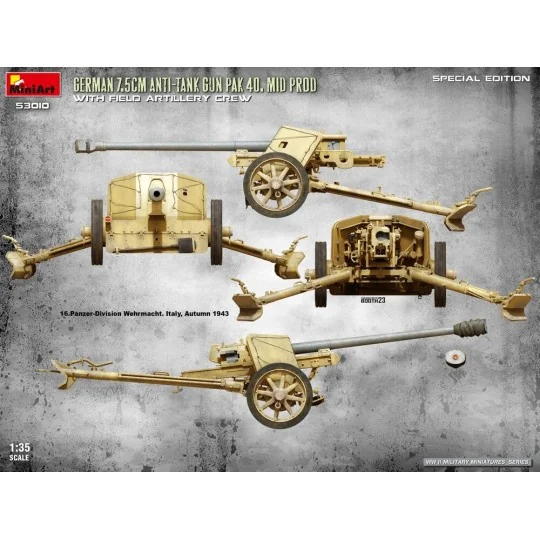 German 7.5cm Anti-Tank Gun PaK 40. Mid Prod w/ Artillery Crew. Spec...