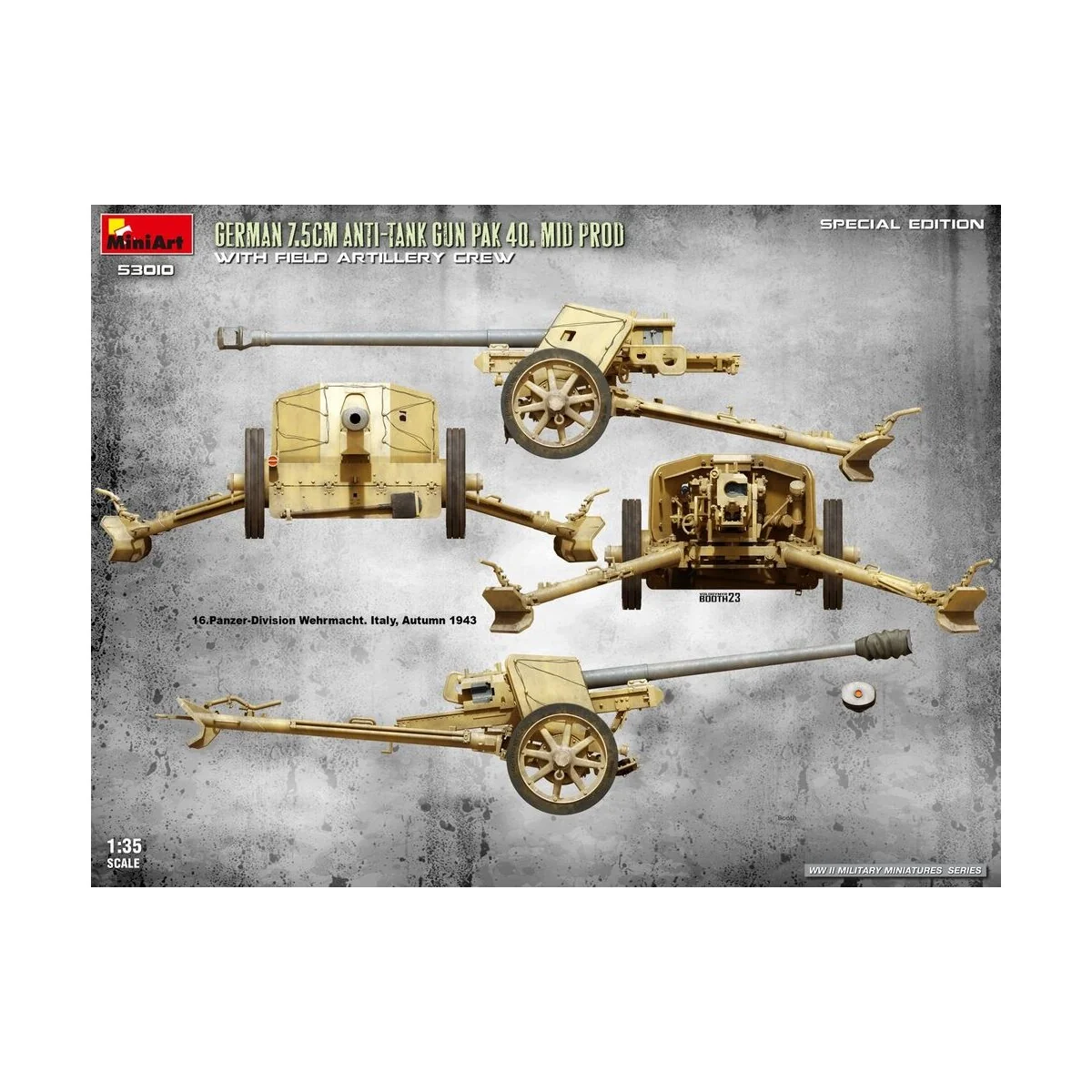 German 7.5cm Anti-Tank Gun PaK 40. Mid Prod w/ Artillery Crew. Spec...