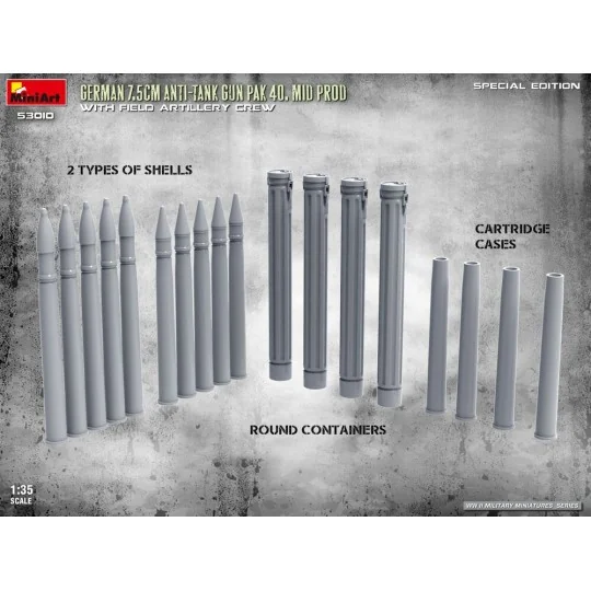 German 7.5cm Anti-Tank Gun PaK 40. Mid Prod w/ Artillery Crew. Spec...