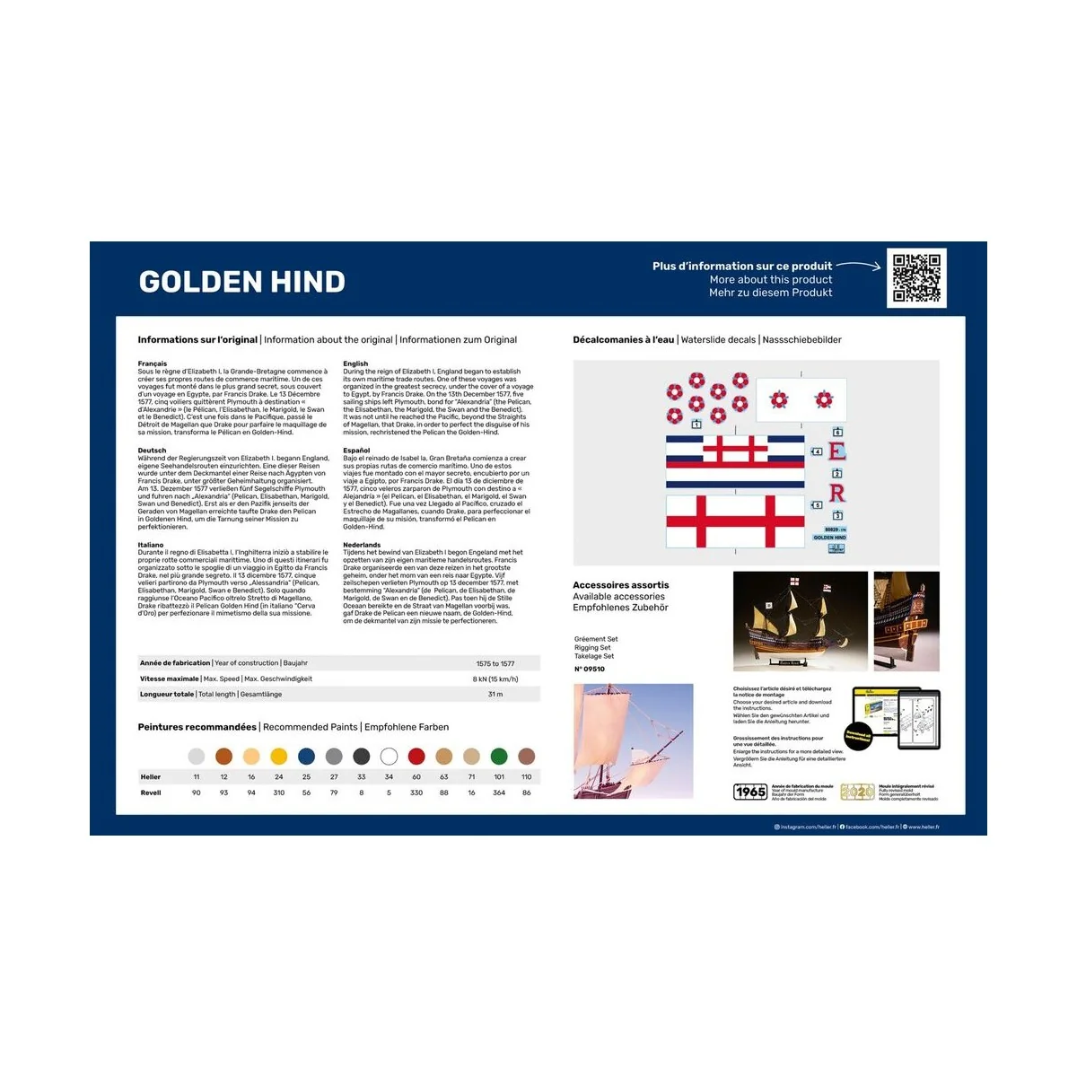 STARTER KIT Golden Hind, 1/96 - Heller 56829