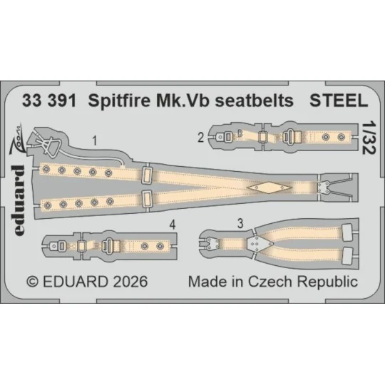 Spitfire Mk.Vb seatbelts STEEL for Kotare, 1/32 - Eduard Accessorie...