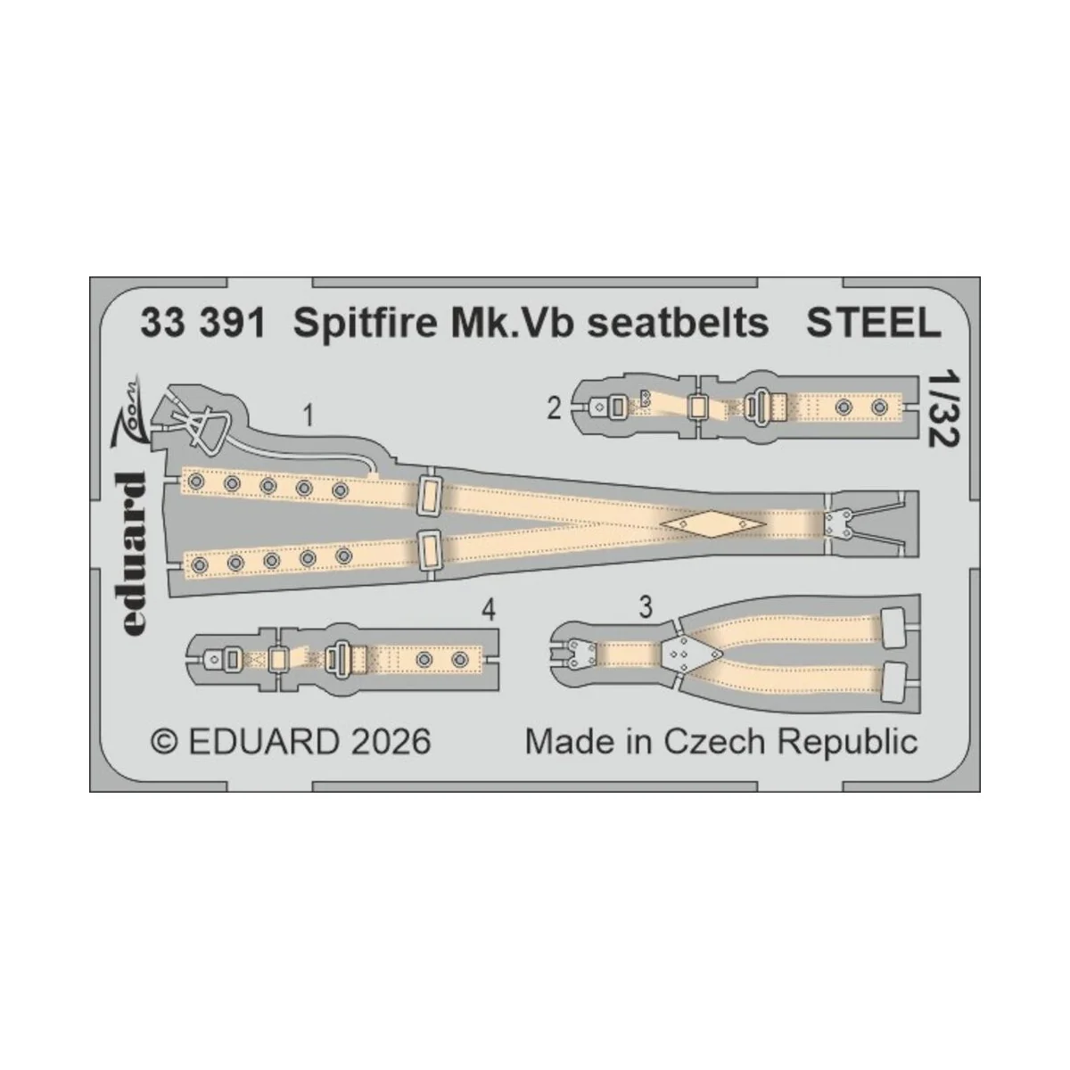 Spitfire Mk.Vb seatbelts STEEL for Kotare, 1/32 - Eduard Accessorie...