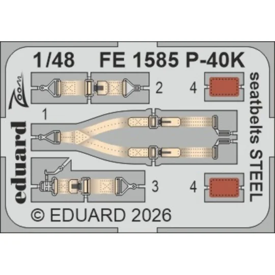 P-40K seatbelts STEEL for Eduard, 1/48 - Eduard Accessories FE1585