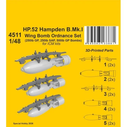 HP.52 Hampden B.Mk.I - Wing Bomb Ordnance Set for ICM, 1/48 - CMK 1...