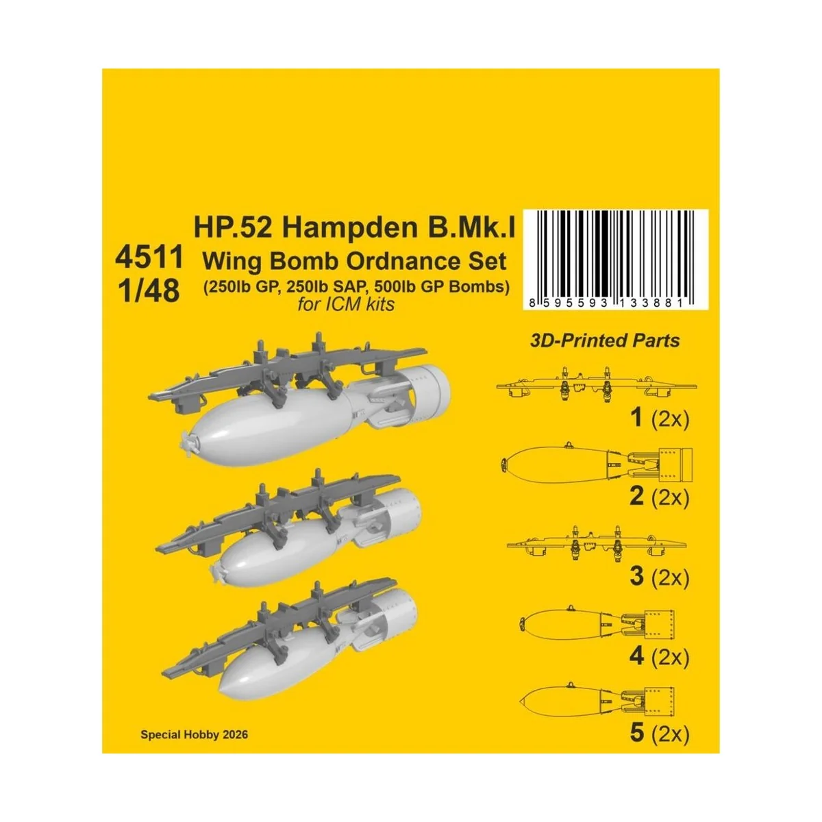 HP.52 Hampden B.Mk.I - Wing Bomb Ordnance Set for ICM, 1/48 - CMK 1...