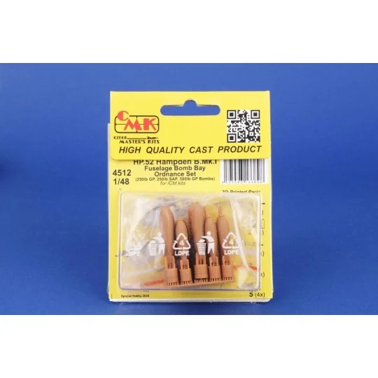 HP.52 Hampden B.Mk.I - Fuselage Bomb Bay Ordnance Set for ICM, 1/48...