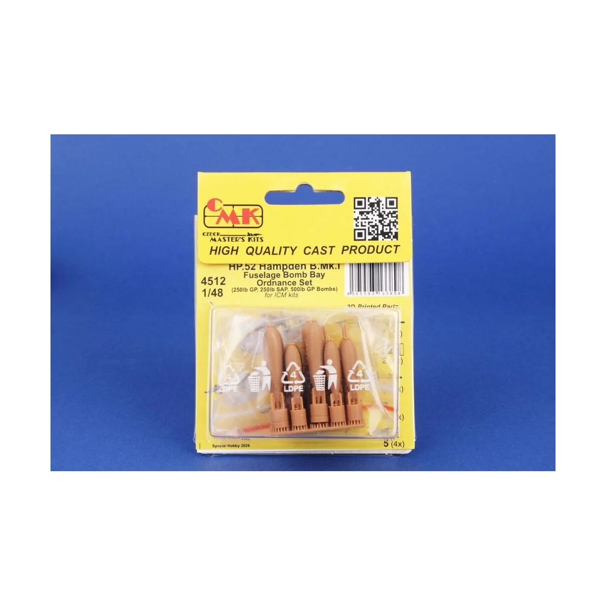 HP.52 Hampden B.Mk.I - Fuselage Bomb Bay Ordnance Set for ICM, 1/48...