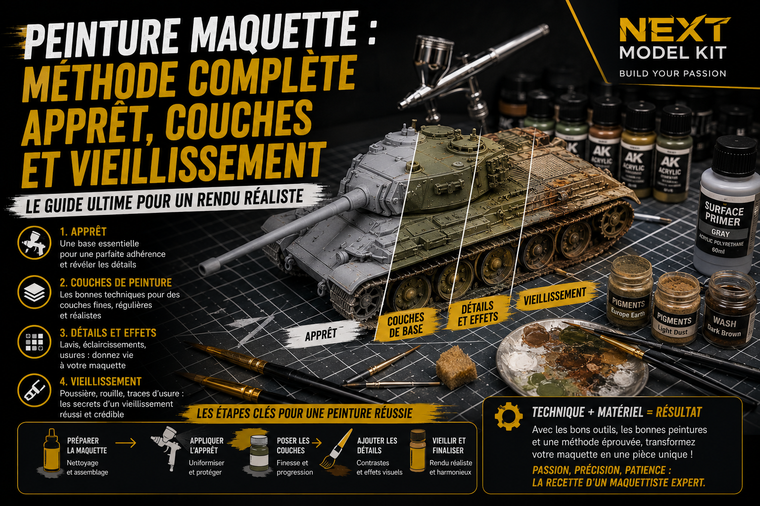 Peinture maquette : méthode complète apprêt, couches et vieillissement